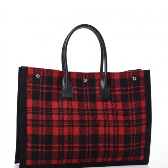 Saint Laurent Noe Red and Black Plaid Tote Bag. Rare. Large - Picture 12 of 14